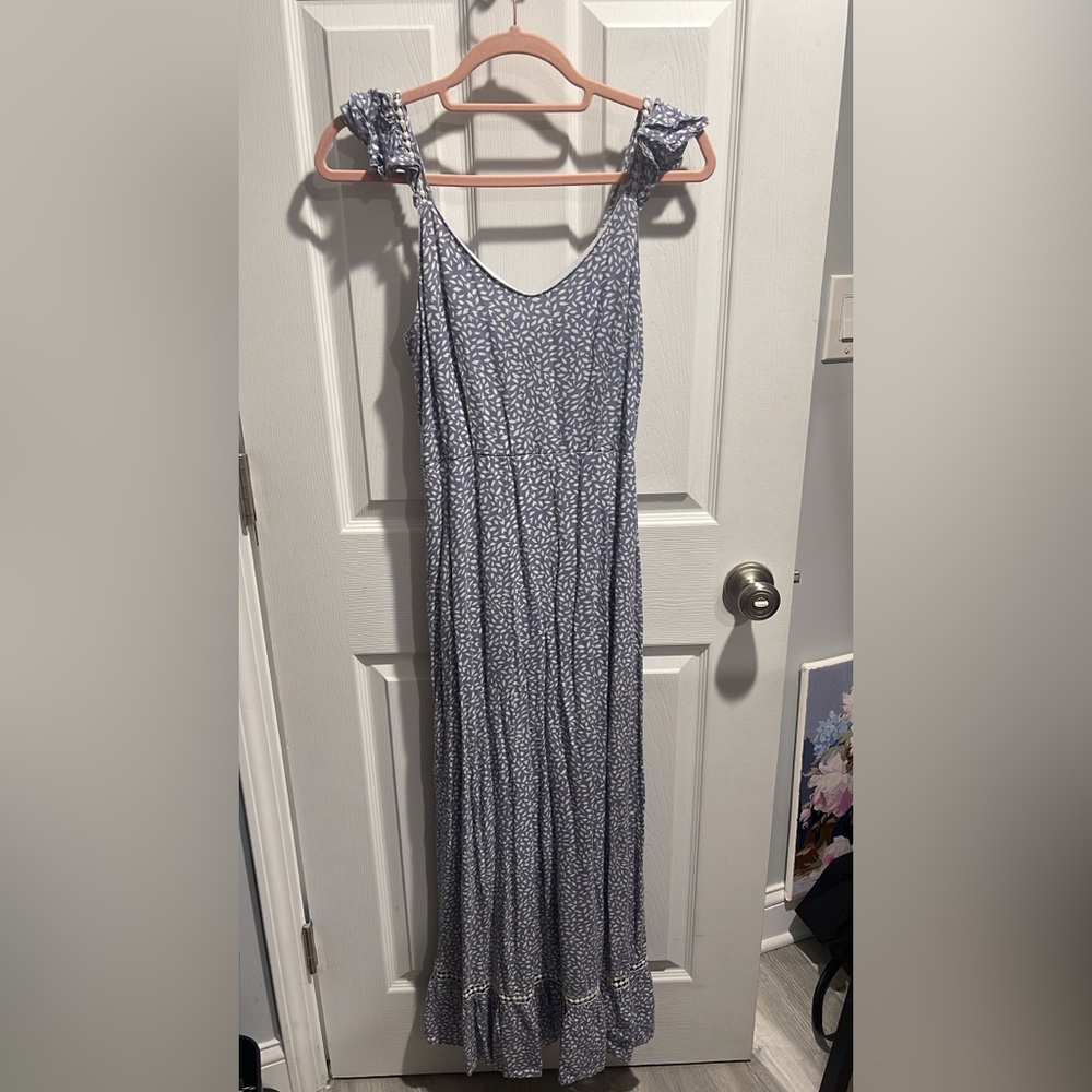 Japna Blue Leaf Print Maxi Dress